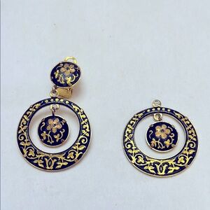 Damascene Earrings, from Spain. Gold Black. 1970’s. Clip on